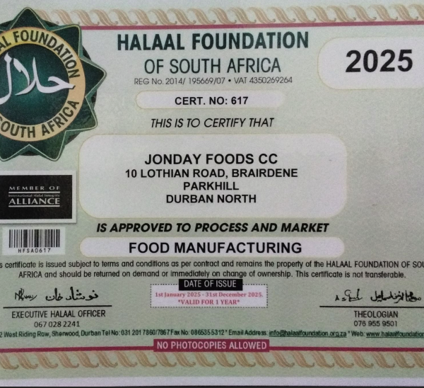 Halaal Certificate - 2025